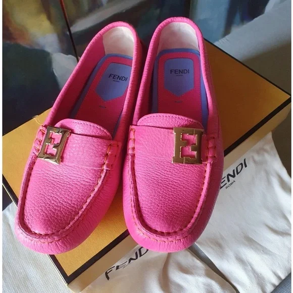 Fendi FF Logo Women's Pink Loafers - Picture 6 of 10